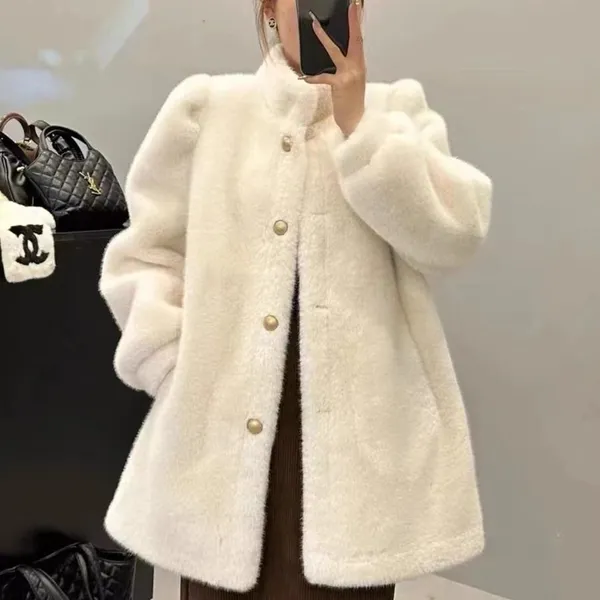 Mid-length Eco-friendly Fur One-piece Coat for Women's European Station Winter New Warm Faux Mink Coat