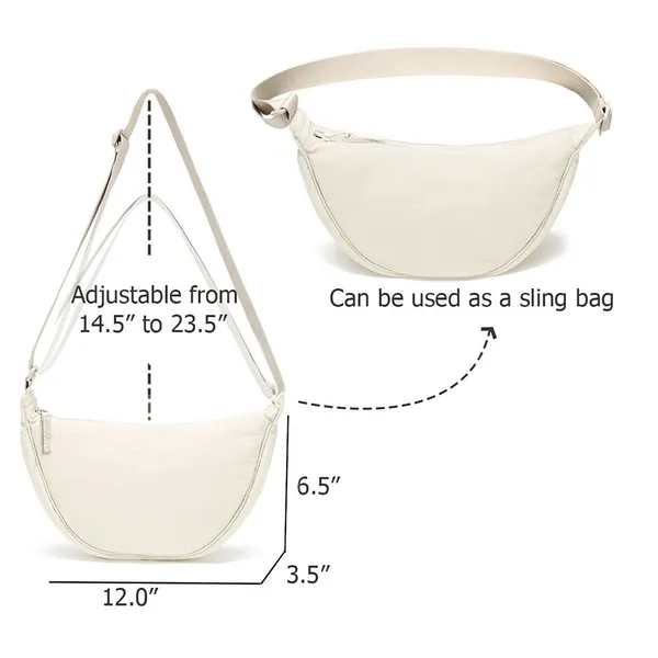 Fashionable Nylon Crescent Shaped Shoulder Bag Stylish Half Moon Shape Handbag Waterproof Sling Crossbody Bag for Women Men photo-4