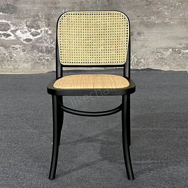 Nordic Retro Bent Wood Rattan Dining Chair Solid Oak Strong Backrest Home Bar Gym Cafe Restaurant Living Room Use