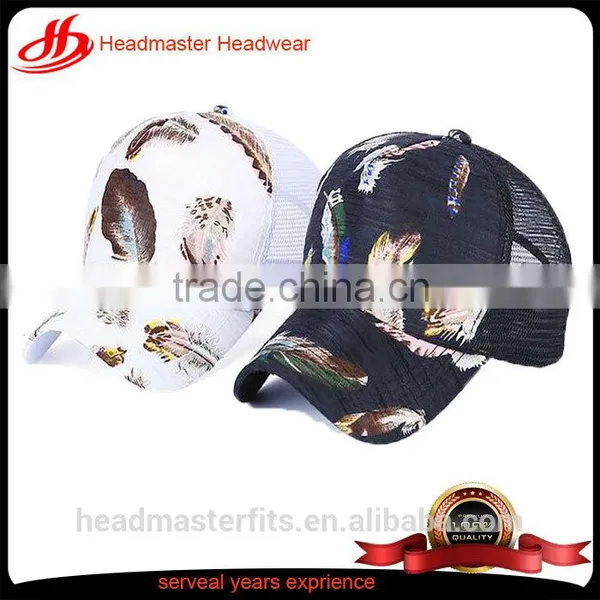 Custom Floral Fabric 100% Polyester 5 Panel Trucker Mesh Caps