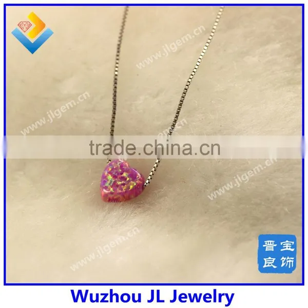 2015 Fashion Heart Opals Necklace Op22 10mm Heart Opal 925 Silver Necklace Jewelry photo-6