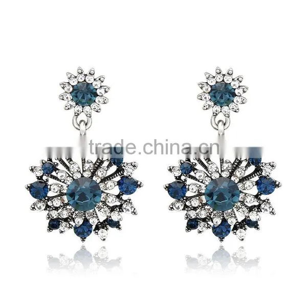 18K Gold Plated Crystal Fashion Lady Sunflower Type Drop Earrings photo-2