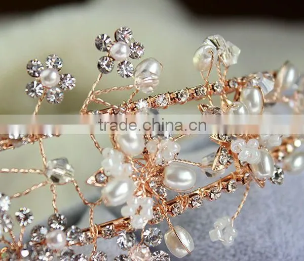2015 Hot Sale Handmade Rhinestone Golden Flower Hair Band Hair Accessories for Women photo-3