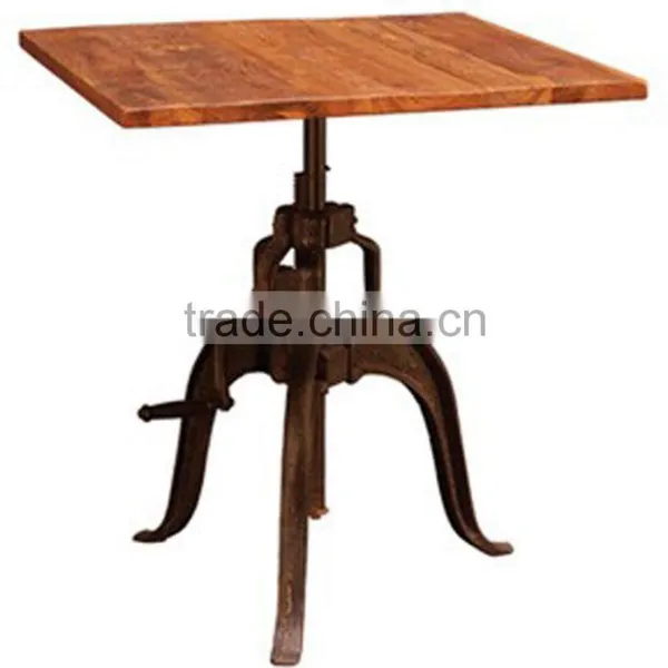Vintage Industrial Crank Table, Square Wood Top, Vintage Industrial Furniture