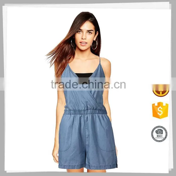 Newest 100% Cotton Custom Denim Jumpsuit Style Fashion Ladies Oem Garment photo-3