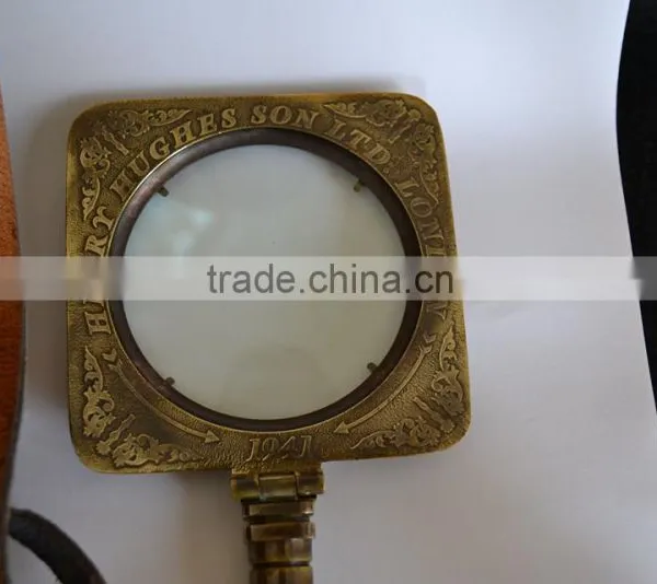 NAUTICAL BRASS FOLDING SQUARE ANTIQUE BRASS MAGNIFYING GLASS WITH LEATHER CASE NMG002 photo-5