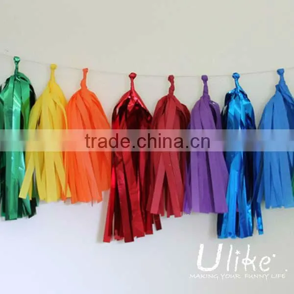 Bulk Diy Tissue Tassel Garland Elegant Colorful Gold and Silver Outdoor Foil and Tissue Outdoor Tinsel Garland
