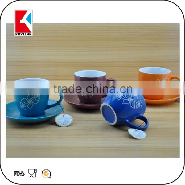 Best Selling Products Solid Color Unique Shape Coffee Ceramic Tea Cup and Saucer photo-3