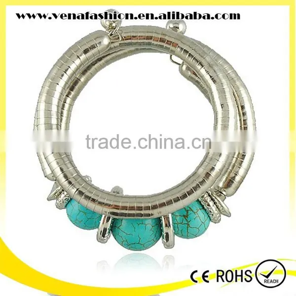 Turquoise Bead Adjustable European 3 Three Layer Bracelet photo-2