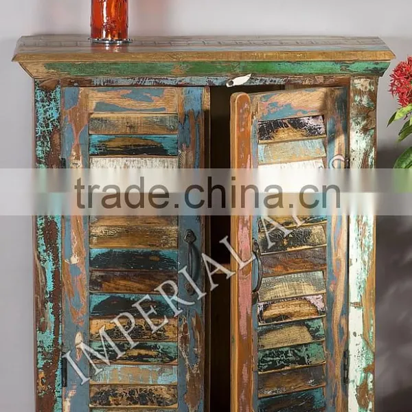 INDIAN RECYCLE WOOD 1 DOUBLE DOOR MINI SIDE CABINET, FOR HOME FURNITURE photo-2