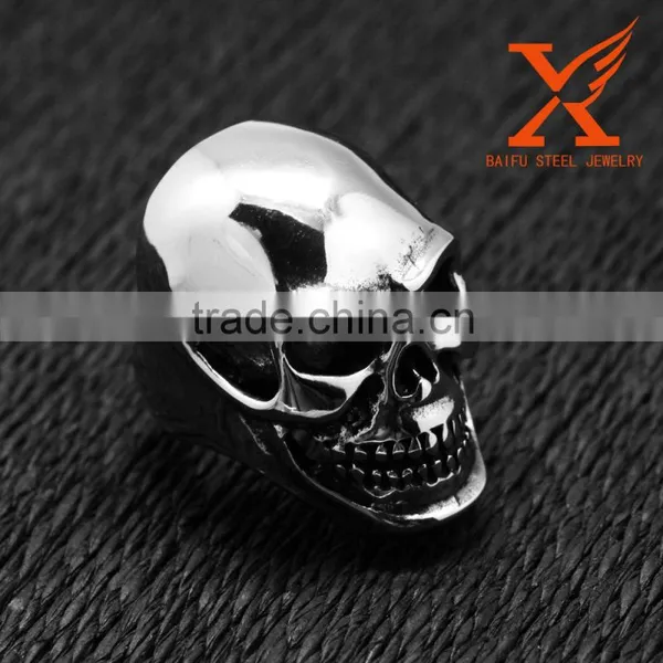 In Stock Hot Sale Item Mens Style Wholesale Stainless Steel Punk Smooth Middle Knuckle Paver Higt Polishing Skull Rings photo-4