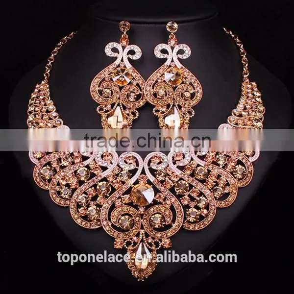 Fashion Jewelry Crystal Bead African Handmade Crystal Rhinestone Jewelry Set 18k Gold Jewelry photo-4