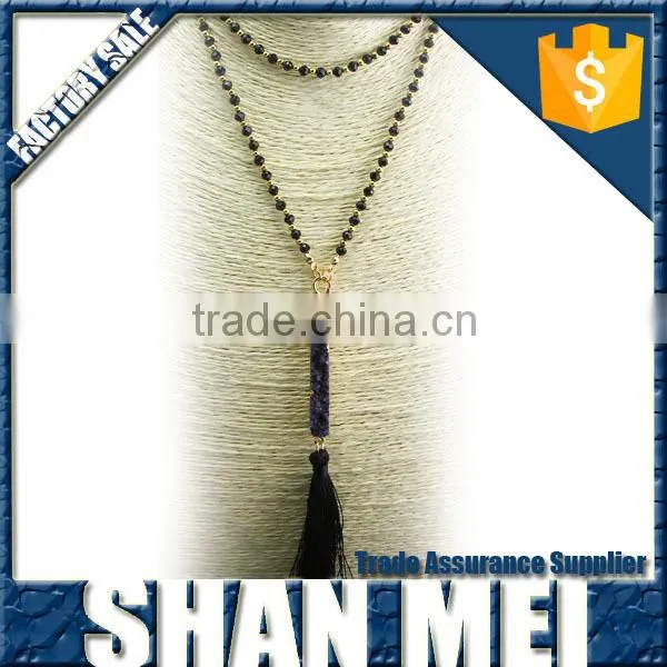 Wood Beads Chain Leather Tassel Necklace For Women photo-2