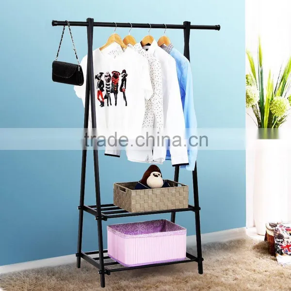 Black Metal Coat Hat Rack 2-tier Garment Drying Rack Clothes Shoe Organizer photo-2