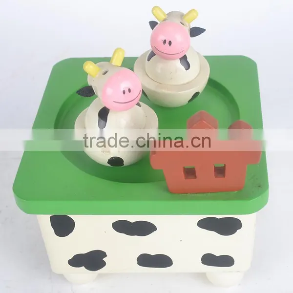 Baby Music Boxes With Cows, Children Wooden Gifts Music Box photo-3