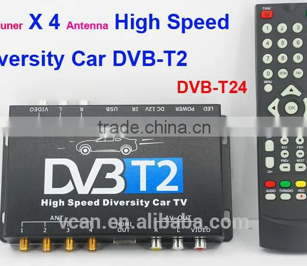 DVB-T24 hd Car DVB-T2 MPEG4 Digital Set Top Box 4 Tuner 4 Antenna USB High Speed photo-3