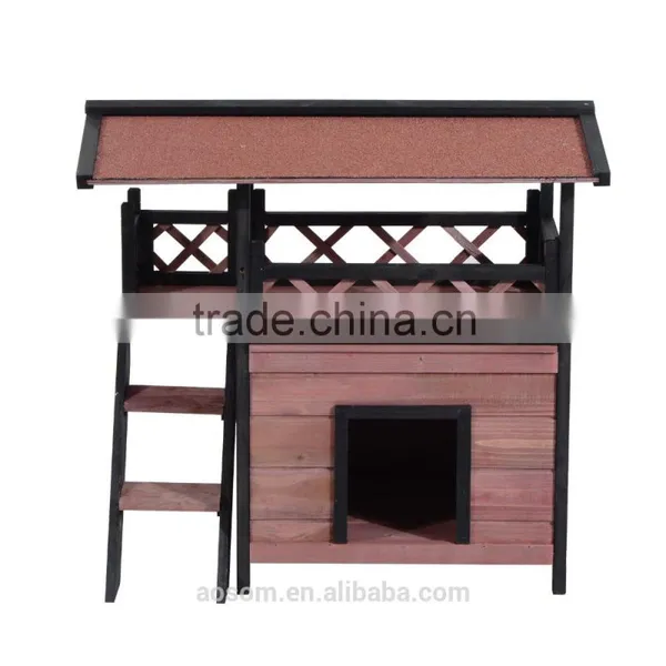 PawHut 2-Story Wood Indoor/Outdoor Cat House -Brown photo-2