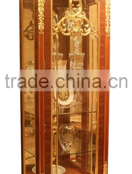 Hand Carving Wooden Display Cabinet,Luxury Decorative 4-Door Wine Cabinet, Antique Gold Painting Storage Cabinet For Living Room photo-2