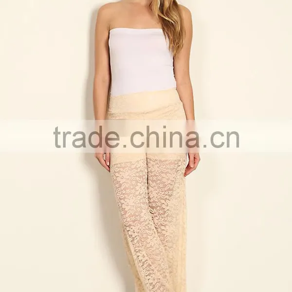Ladies Trousers FLORAL PATTERN LACE High Waist Yoga PALAZZO PANTS photo-6