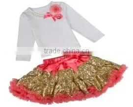 Long Sleeve Flower Sequin Fluffy Pettiskirt for Girls- Embroidered Costume With Belt-- Stage Wear photo-3