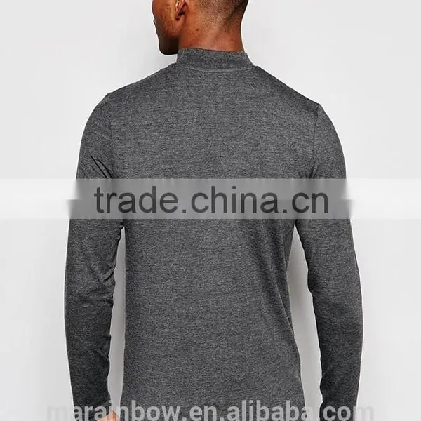 High Quality Mens 1/4 Zipper Long Sleeve T-Shirt Grey Plain Muscle Fit Gym T Shirt Sports Wear OEM photo-2