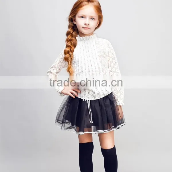 STOCK Available! COOL KID ZONE 2016 Lace Long Sleeve Blouse and Gauze Skirt Child Girl Complete Sets of Clothes photo-2