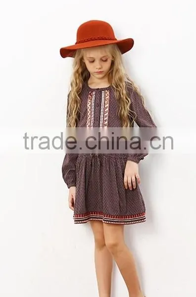 Fall Boutique Girl Clothing Vintage Long Sleeve 100% Cotton Casual Girl Child Dress Custom High Quality photo-2