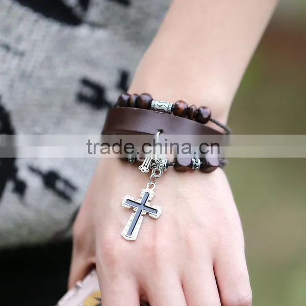 Factory Price Retro Handmade Leather Mens Bracelets photo-4