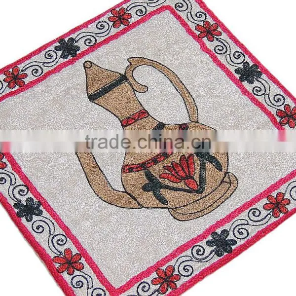 Decorative Goglet Cushion Cover Kashmir Beautiful Crewel Embroidery Throw Pillow photo-2