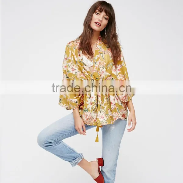 Floral Printed Casual Clothes Ladies Latest Design Kimono photo-4