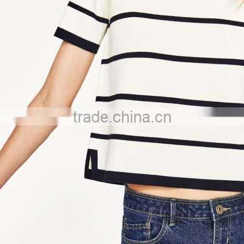 Clothes for Women Printed Striped White and Black Short Sleeve photo-4