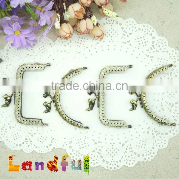 8.5cm Vintage Bronze Round Birds Bag Sewing Metal Coin Kiss Lock Square Frame photo-2