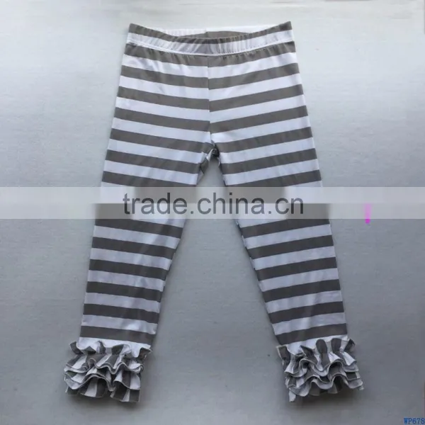 2017 Autumn New Woman Icing Style Leggings Wholesale Ladies Stripe Cotton Knitted Trousers Adult Girls Long Capris Pants Ruffle
