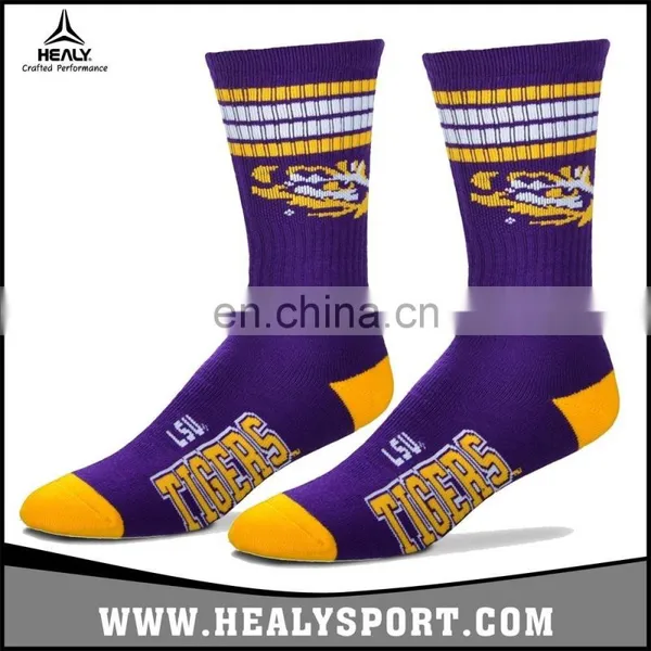 Hot Sale Custom NCAA Rugby Team Protect Leg Texas Sport Knitting Stripe Socks photo-3