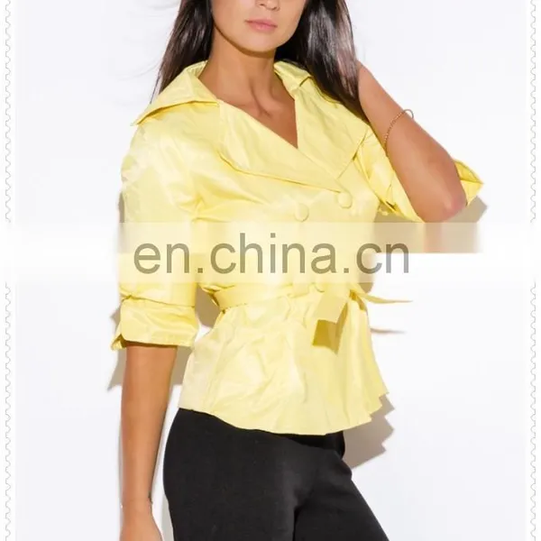 High Quality Lady Yellow Double Breasted Half Sleeve Jacket Nepal Low Price photo-4