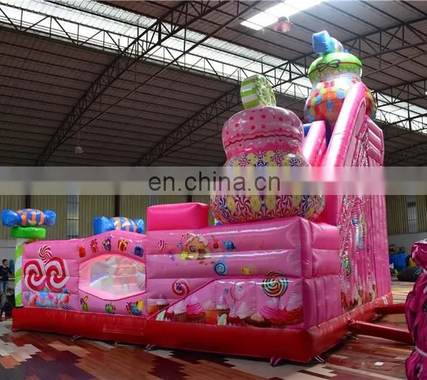 Multifunctional Inflatable Rainbow Candy Jumper Obstacle Bouncer House, Inflatable Bouncer Castle With Double Slide photo-3