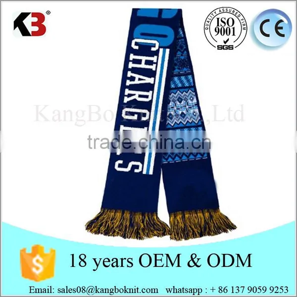 2016 Promotional Acrylic Knitted Football Fans Scarf Football Scarf With Tassel