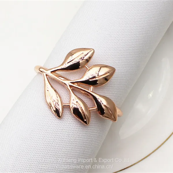 Decorative Leaf Design Shiny Polished Wedding Tabletop Metal Napkin Ring photo-3