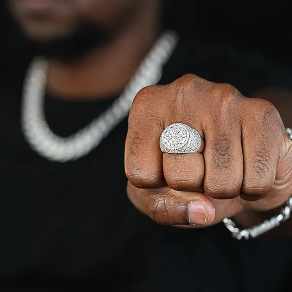 Shining Star Jewelry Men Sterling Silver Moissanite Hiphop Clustered Finger Ring photo-5