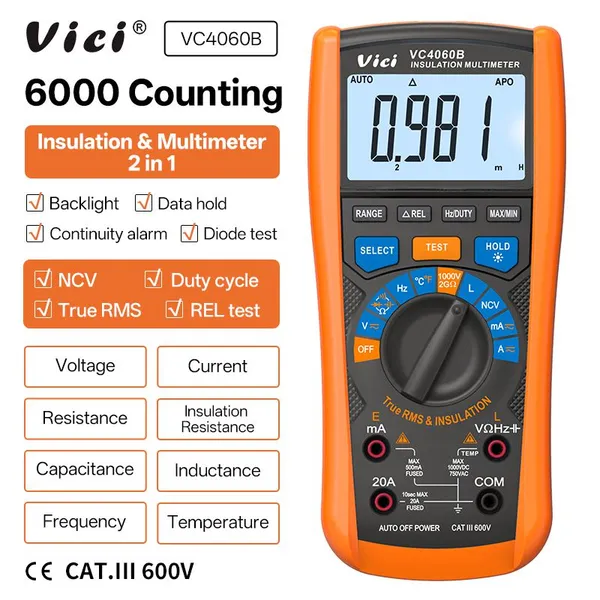 Виксиметр 2-IN-1 VC4060B Изоляционный тестер мультиметр