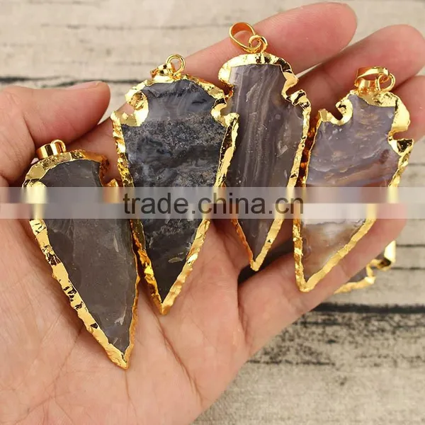 JF6939 Hotsale Big Natrual Agate Arrow Head Gold Plated Gemstone Arrowhead Pendant Quality Choice photo-2