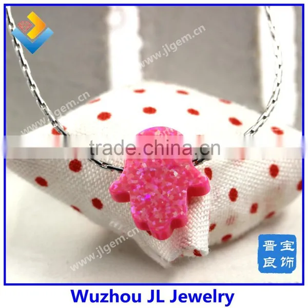 Wholesale Price Synthetic Pink Opal Hamsa/Hand Opal 925 Sterling Silver Opal Hamsa Necklace photo-2