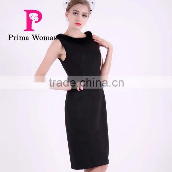 2016 New Design Spring Women Slim Fit Wool Skirt With Mink Collar photo-4