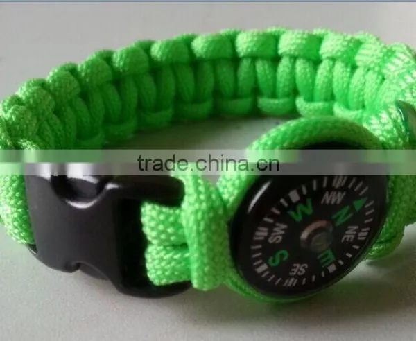 9" Green Paracord Bracelet Survival Kits Whistle Compass Buckle
