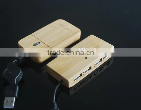 Bamboo Mouse USB 2.0 Hub Travel Gift Set for Computer photo-3