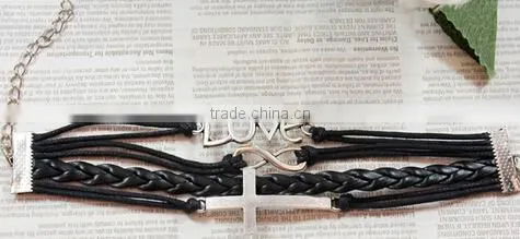 >>New Arrival Christian LOVE Cross Infinity Leather Bracelet/ photo-3