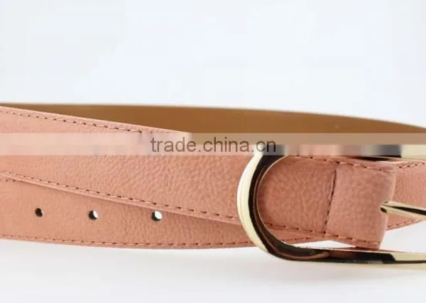Women's Fashion Pink PU Leather New Dress Belt With Smooth Gold Buckle Belt photo-3