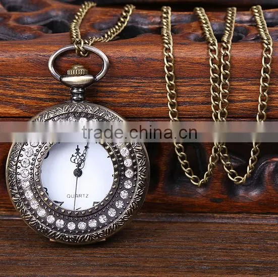 Random Color More Watch Necklace Old Simple Round Antique Bronze Round Pocket Watch Necklace Pendant Map Watch Necklace photo-2