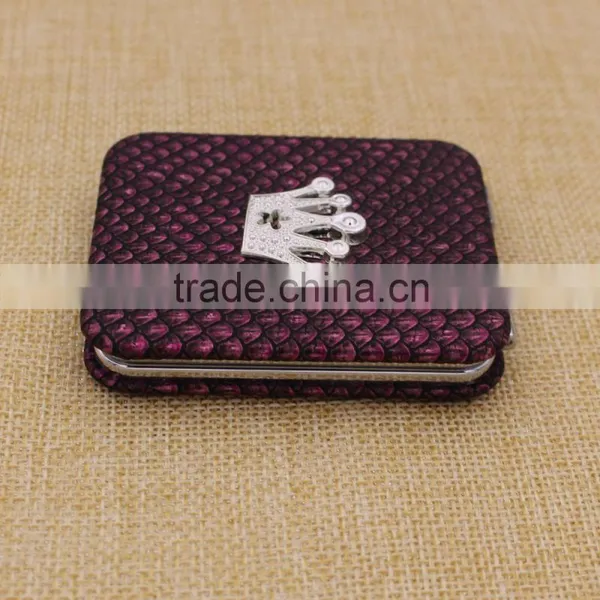 Customized Beautiful Rectangle Alligator Pattern Leather Compact Mirror photo-3