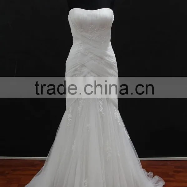 Real Factory Sample! Soft Tulle Drapping Nice Mermaid Lace Wedding Dress